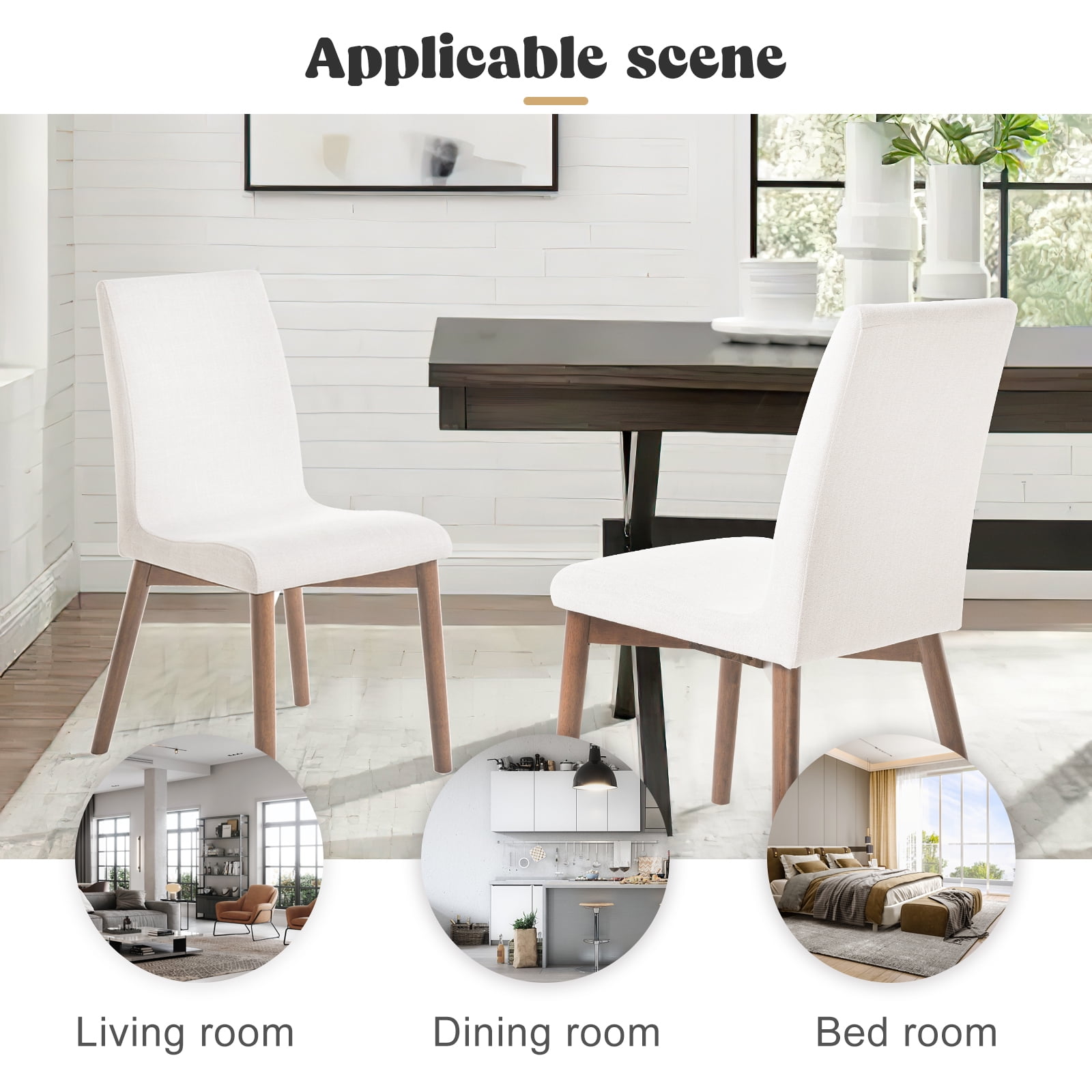 Kadyn Fabric Dining Chairs, 2-Pcs Set, Mid-Century Modern Dinner Chairs with Backs and Wood Legs, Kitchen Chair for Bar, Kitchen, Light Beige Kadyn Fabric Dining Chairs, 2-Pcs Set, Mid-Century Modern Dinner Chairs with Backs and Wood Legs, Kitchen Chair for Bar, Kitchen, Light Beige