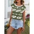 thumbnail image 2 of Women Cap Sleeve Crop Tops Color Block Going Out Crew Neck Knit Trendy Casual Sweater Green M, 2 of 5