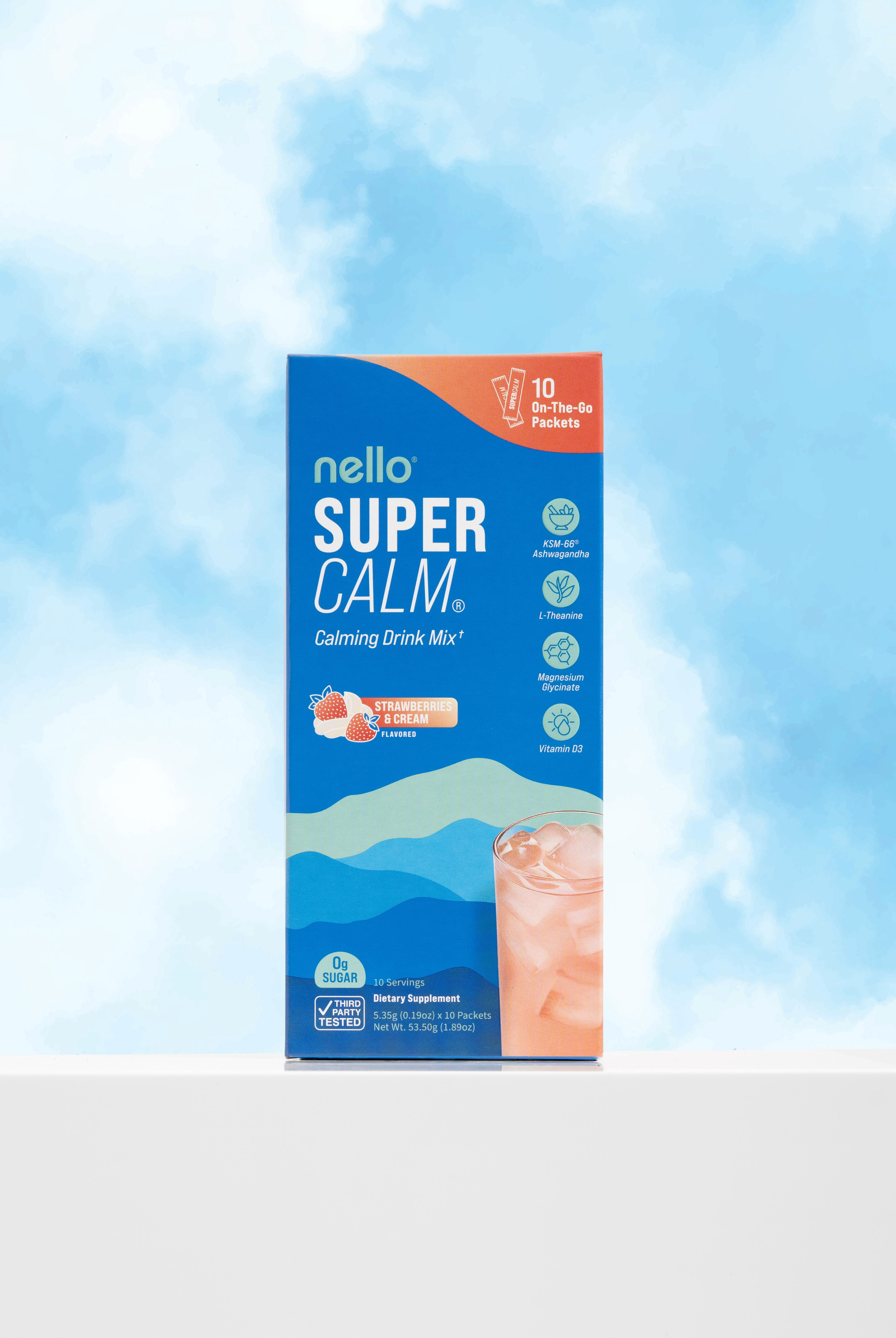 Nello Supercalm Calming Drink Mix Packets, Strawberries & Cream, 1.5 oz, 10 Count