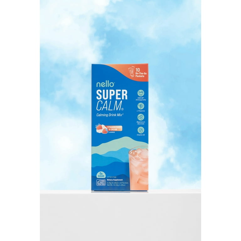 Nello Supercalm Calming Drink Mix Packets, Strawberries & Cream, 1.5 oz, 10 Count