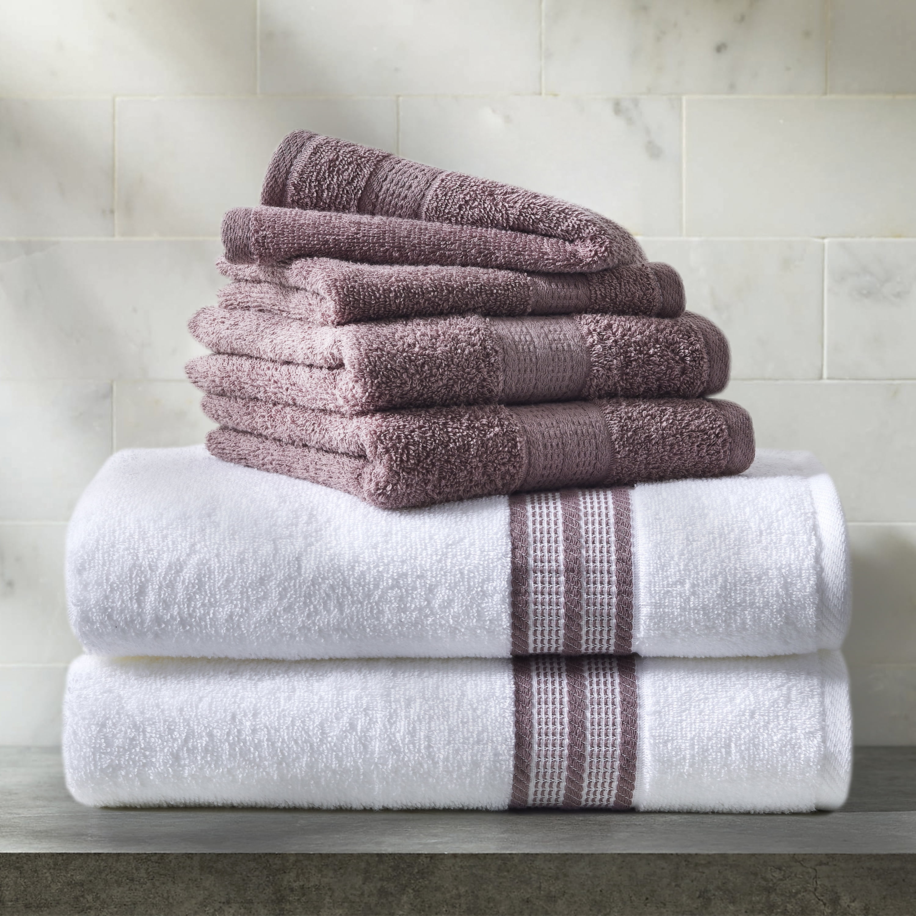 Nestwell Hygro Fashion Stripe 6-Piece Towel Set In Fawn Mauve
