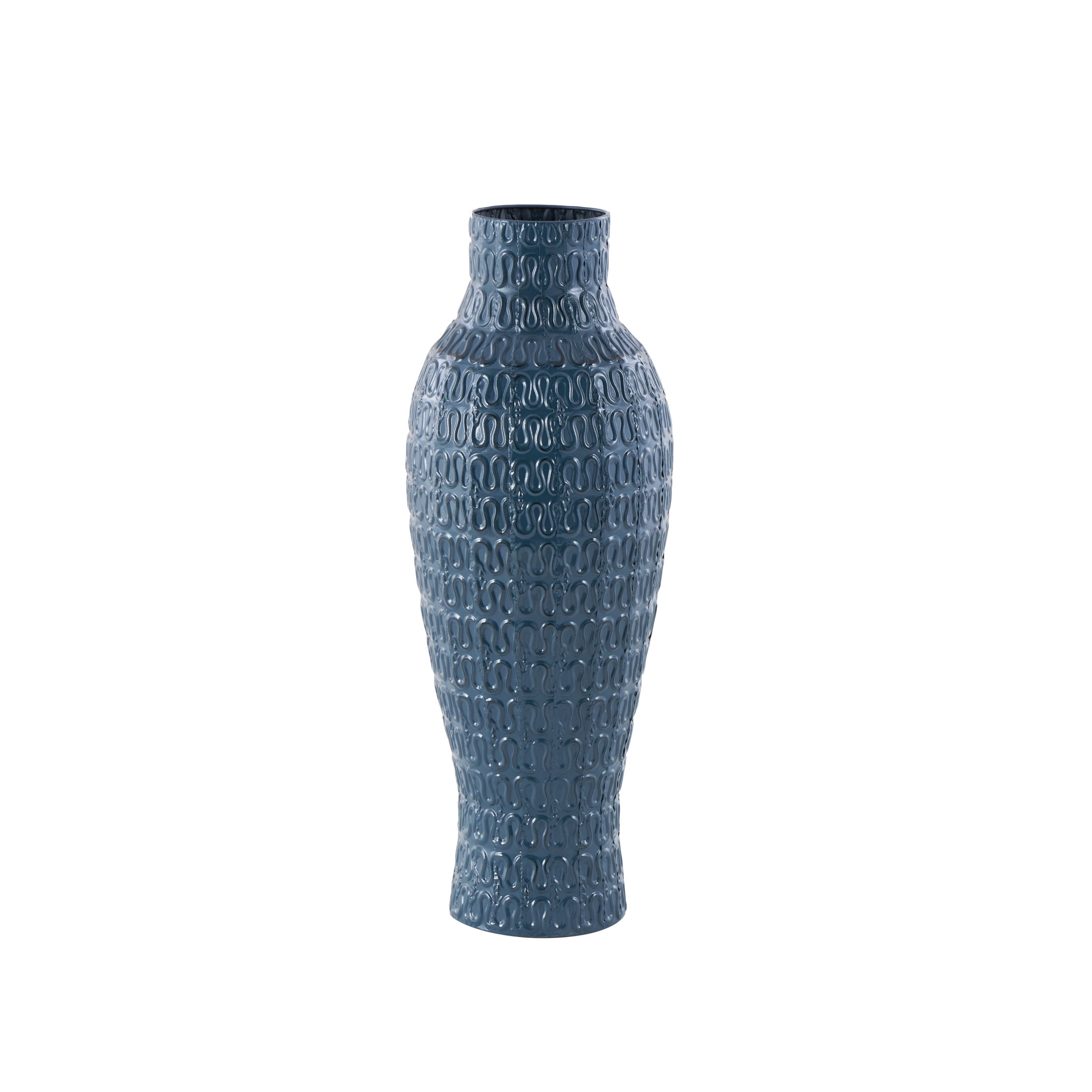DecMode 24" Dimensional Textured Dark Blue Metal Vase with Wavy Pattern