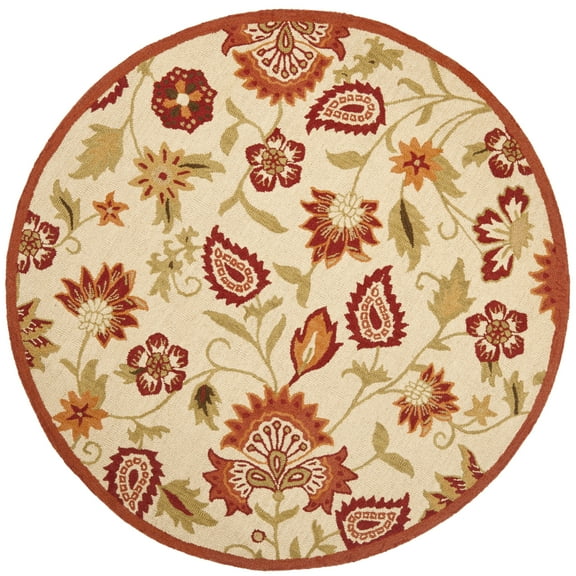 SAFAVIEH Blossom Leah Floral Flowers Wool Area Rug, Beige/Multi, 8' x 8' Round