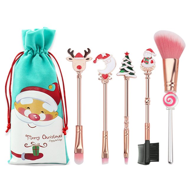 Ensemble de Pinceaux de Maquillage de Noël Portables Dessin Animé Pinceau Cosmétique Multi-Usage Outil de Maquillage