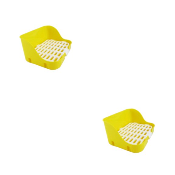 Greeniant Bandeja de arena para animales pequeños Conejo Conejillo de indias Cama de esquina Pellets Limpieza interior Poop Pot Entrenamiento Amarillo 2piezas
