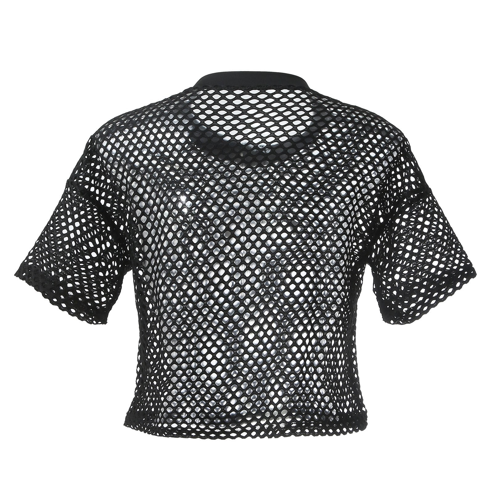 Bjutir Womens Mesh Tops Cover Up See Through Fishnet T Shirt Short