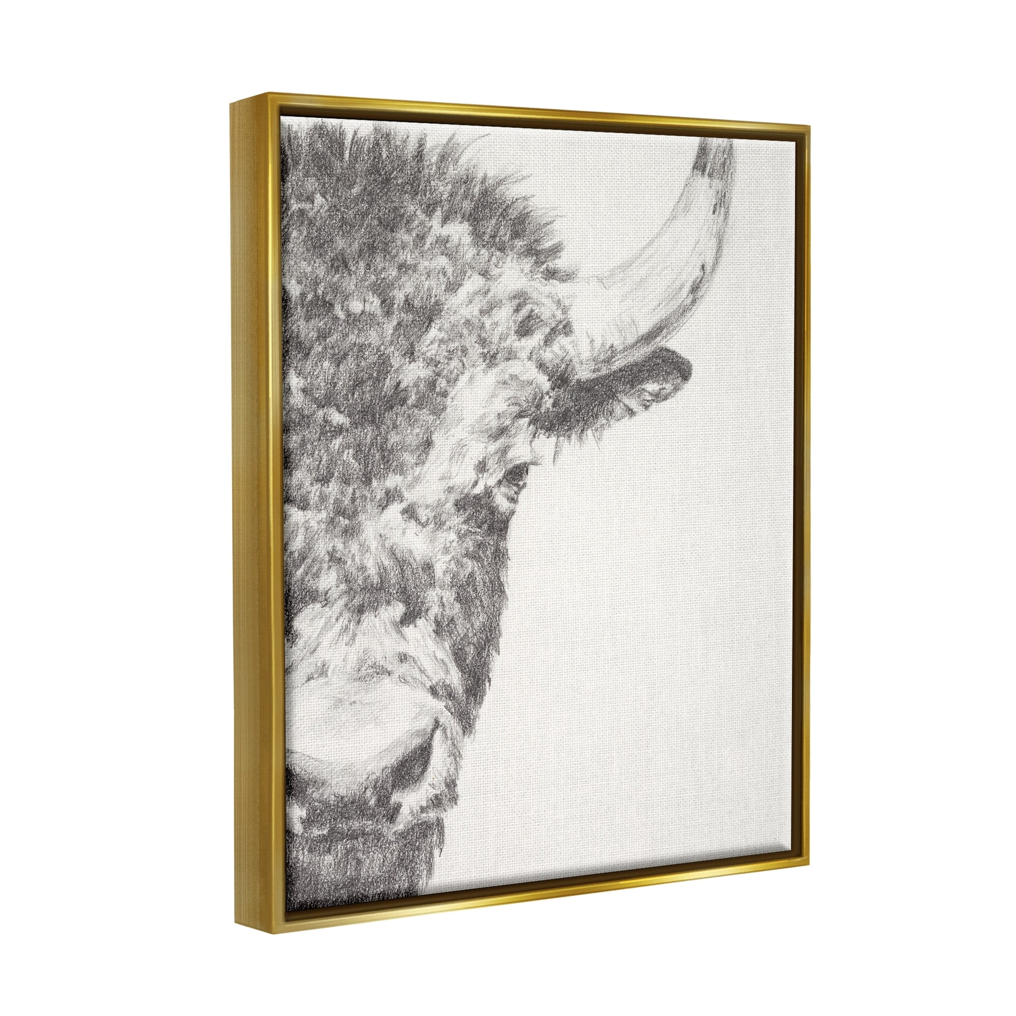 Stupell Industries Rural Bison Animal Drawing Detailed Graphite Wildlife Drawing Print Metallic Gold Floating Framed Canvas Print Wall Art, Design by Ethan Harper