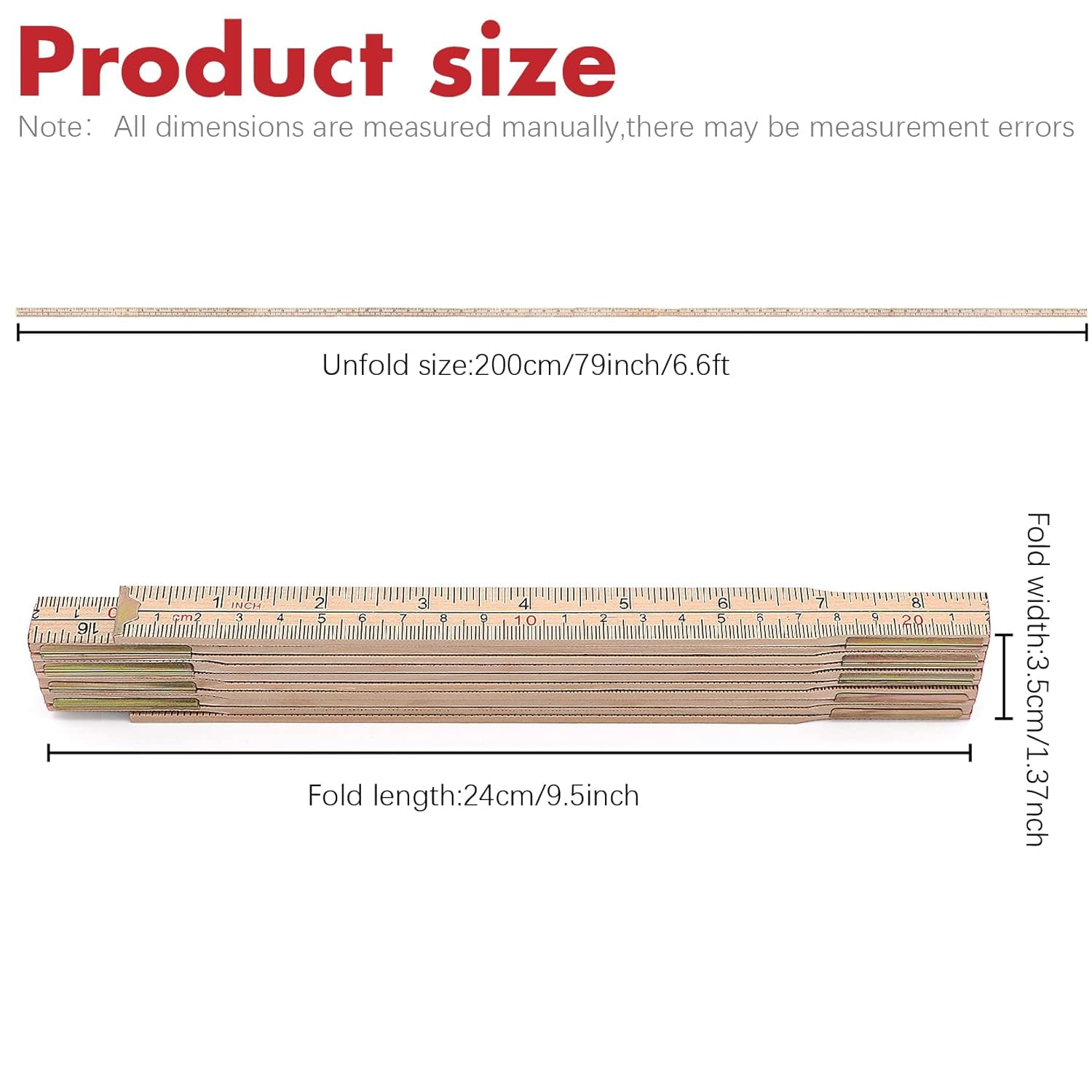 ABCISI 2 Pack Wood Folding Rule for Carpenters, 6.5FT/2M Hardwood Foldable Ruler with Brass Hinges | Portable Yard Stick with Easy-Read Inch & Metric Measurements