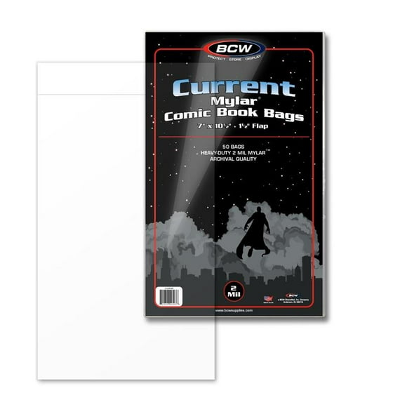 BCW Current Size Comic Bags,6-7/8" x 10-1/2" with 2" Flap - (100 Sleeves)
