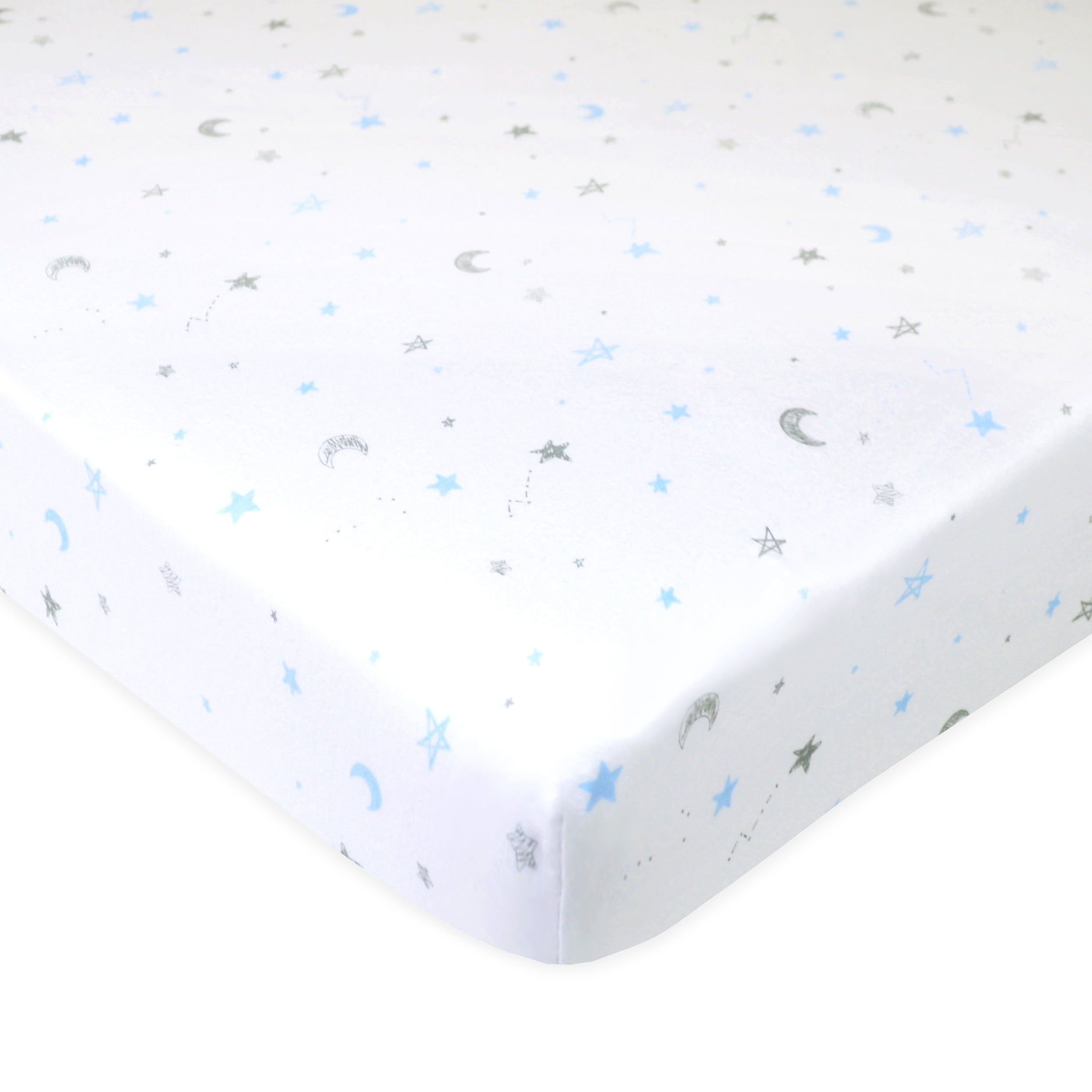 American Baby Company 2 Pack 100% Natural Cotton Fitted Pack and Play Sheets 39" x 27" - Soft & Breathable Pack N Play Sheets for Playard & Mini Crib Mattress, Blue Stars/Zigzag, for Boys & Girls