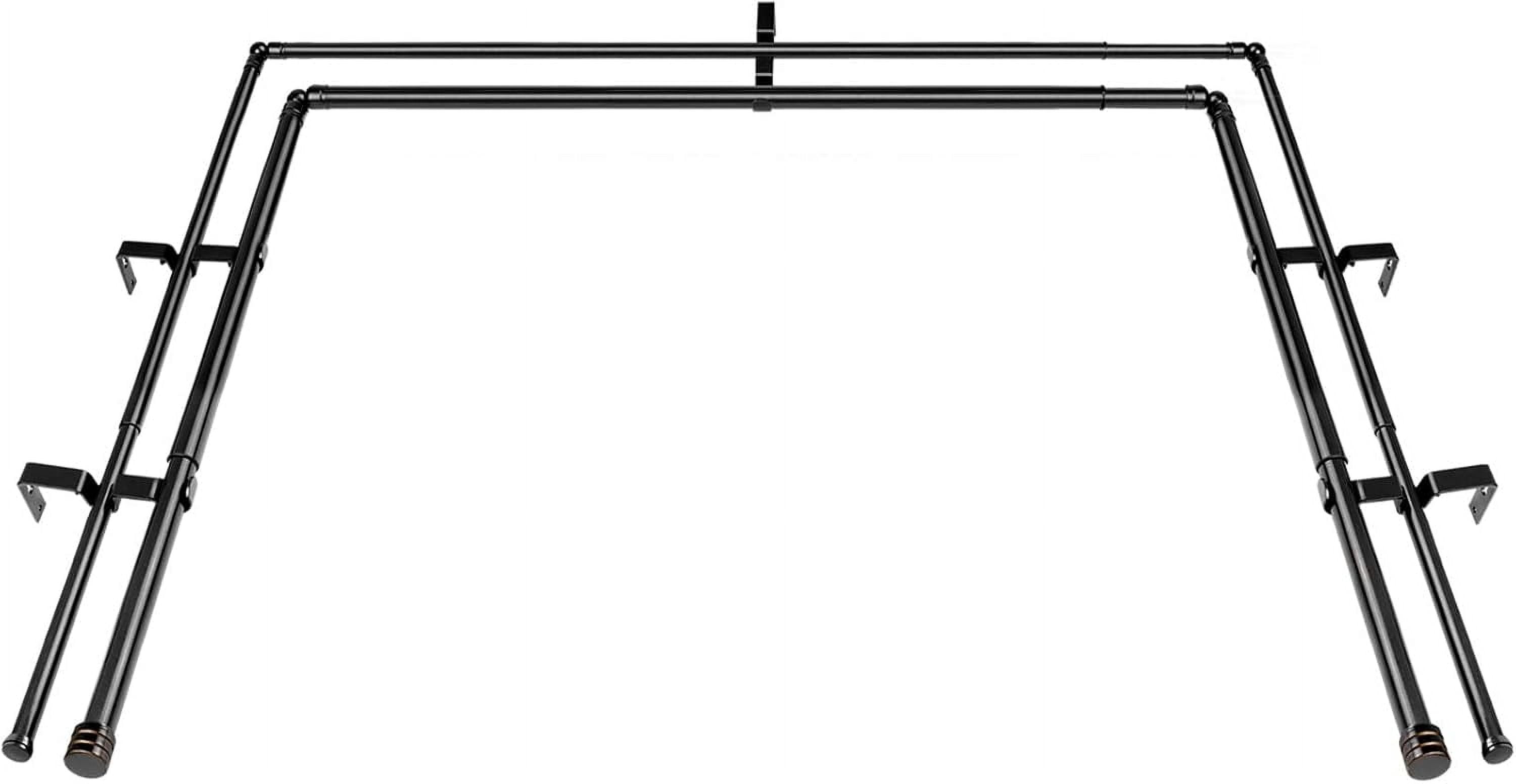 1 Inch Heavy Duty Double Bay Window Curtain Rods,36-72 Inch Center Rod for Window (24 to 68 Inch), 20-36 Inch Side Rods for windows (16-32 Inch), Antique Bronze, End Cap Finials