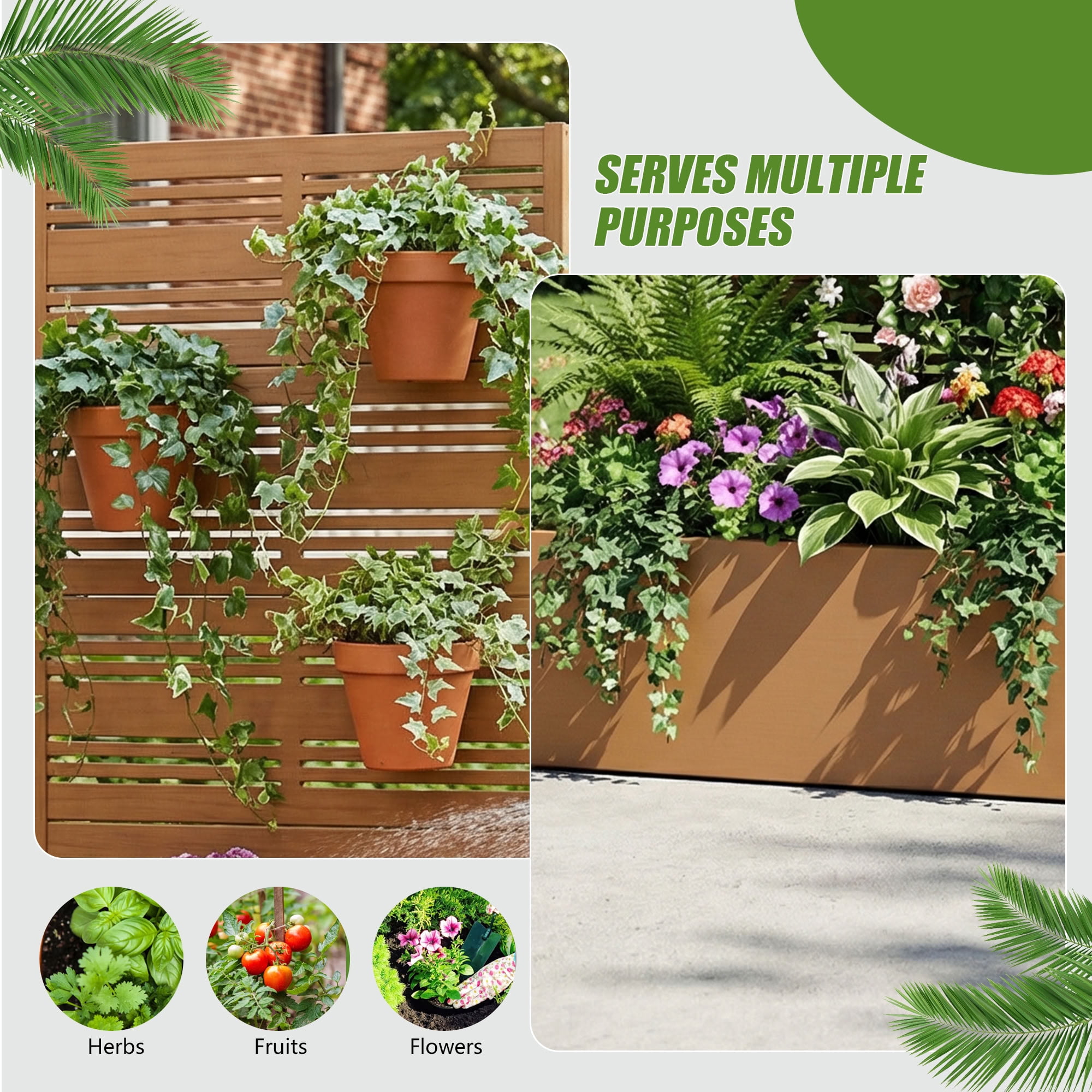 MAYEERTY 59*30in Outdoor Metal Planter Box, Portable Balcony Planter Box, Space Saving Garden Planter for Patio, Garden, Yard