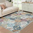 thumbnail image 4 of FairOnly 3'x5'Boho Vintage Floral Printed Machine Washable Rug for Living Room Bedroom Low Pile Stain Resistant Oriental Floor Area Rug for Kitchen Laundry,Yellow Purple, 4 of 7