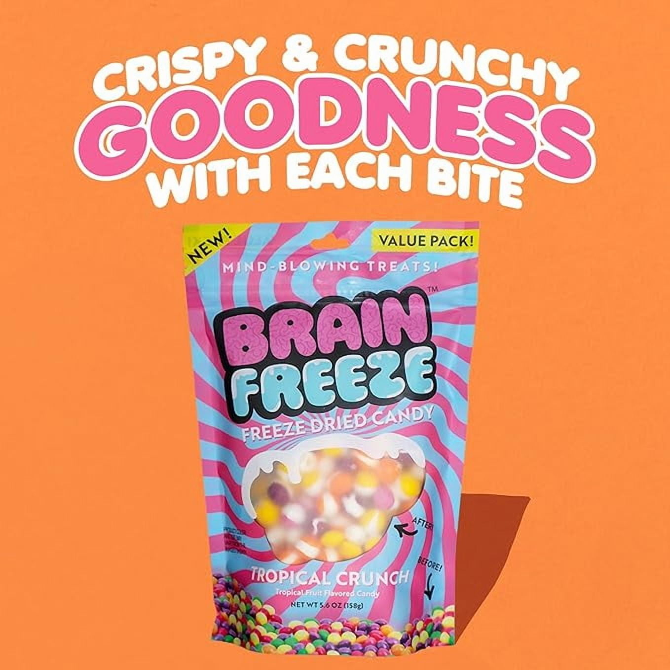 Brain Freeze Tropical Crunch Freeze-Dried Candy – Sweet & Tangy Gourmet Snack – Tropical Fruit Flavors – 4 Pack – Crunchy Texture