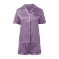 thumbnail image 4 of XIYON Pajama Set For Women Fashion Solid Color Lapel Short Sleeve Shorts Casual And Comfortable Home Wear Set Loungewear Sleepwear, 4 of 5