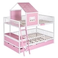 thumbnail image 4 of House Bunk Beds Twin over Twin/ Full over Full Size with Safety Guardrail, Pine Wood Frame with Storage Box and Drawer, Solid Wood Bunk Bed with Twin Size Trundle(Pink,Full over Full), 4 of 8