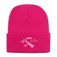 thumbnail image 4 of MEICHEN Beanie for Pretty Women Fashion Breast Cancer Awareness Ribbon Embroidered Long Beanie Solid Color Knitted Cold Proof Hat Winter Accessories Pink, 4 of 4
