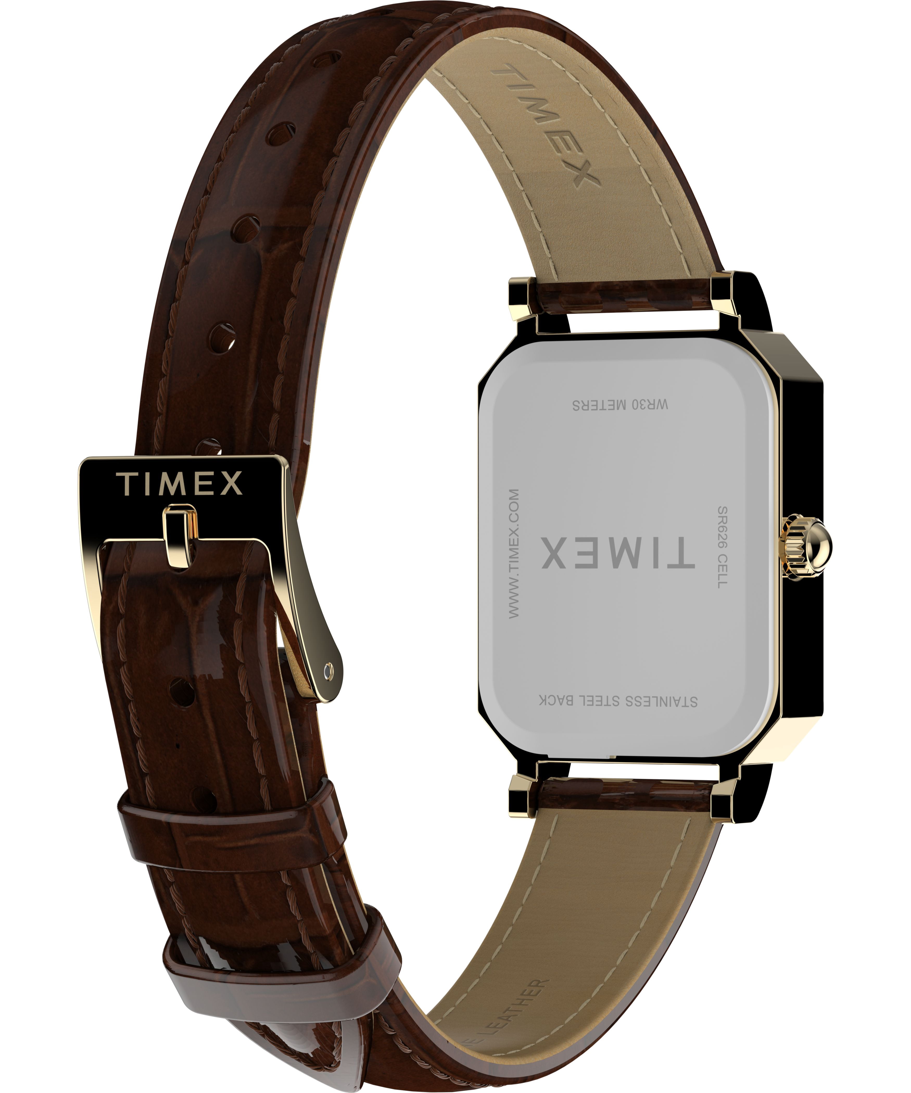 Timex Women's Gold tone case Brown Croco Grain Strap