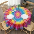 thumbnail image 3 of Colorful Tie Dye Mandala Pattern Round Tablecloth 60"x60",Wrinkle Wipeable Table Cloth for Kitchen Dining Room Picnic Patio Party, 3 of 6