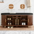 thumbnail image 3 of Aisword 2-Tier Shoe Bench Storage with Sliding Door, Padded Cushion, Adjustable Shelf, Walnut, 3 of 7