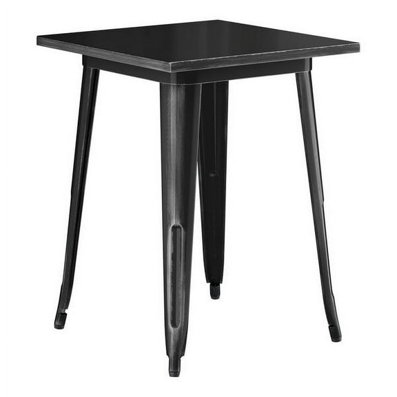 24'' Square Distressed Black Metal Restaurant Patio Dining Table For Indoor or Outdoor Use