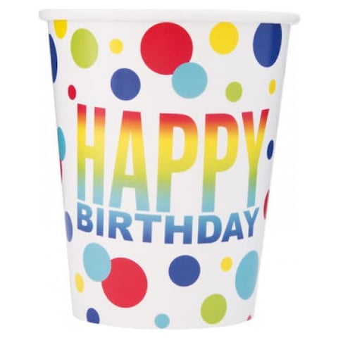Verres en carton (8) Happy Birthday dots 73086