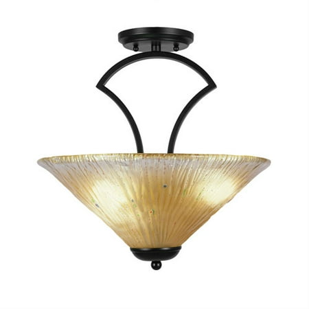 - Zilo Matte Black Three-Light Semi-Flush with 16-Inch Amber Crystal Glass