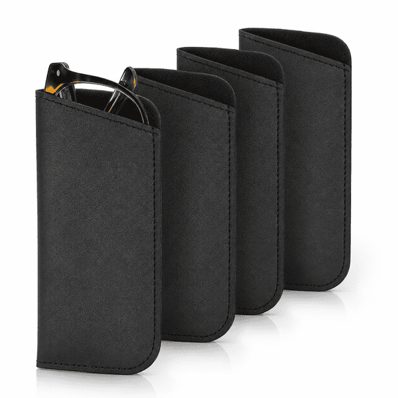 4Pcs Soft Eyeglass Cases,Leather Sunglass Case Portable Glasses Pouch for Women Men Sunglasses Cases Black
