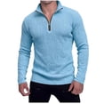 thumbnail image 5 of Aobny Solid Mens Shirt Zip Jacquard Tshirt Long Sleeve High Neck T Shirt Men,Blue,L, 5 of 5