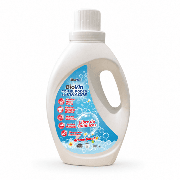 SinaVan BioVin Detergente Líquido con Vinagre 1.9 L | Elimina Manchas Difíciles, Malos Olores y Gérmenes | Facilita el Planchado | No Requiere Suavizante