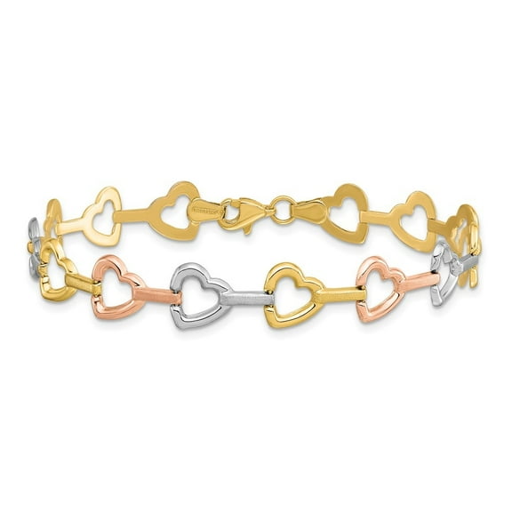 Diamond2Deal 10K Tri-Color Gold Heart Bracelet for Men 7.5"