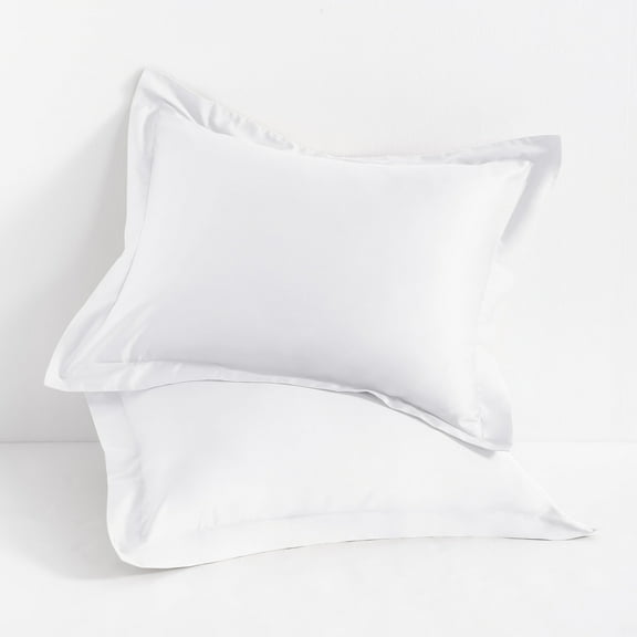 Flxxie 2 Pack 500 Thread Count Cotton Sateen Pillow Shams 20"x26" with 2" Flange, Standard, White