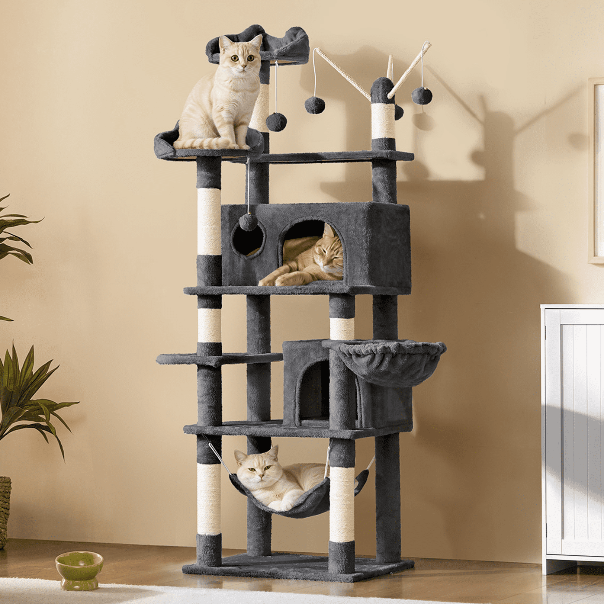 Yaheetech 67.1'' H Multi-Level Cat Tree Cat Tower with Condos, Dark Gray