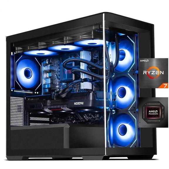ICEWOLF Gaming Desktop Computer, AMD Ryzen 7 9700X, RX 9070 XT 16GB,32GB DDR5, 1TB SSD, Black