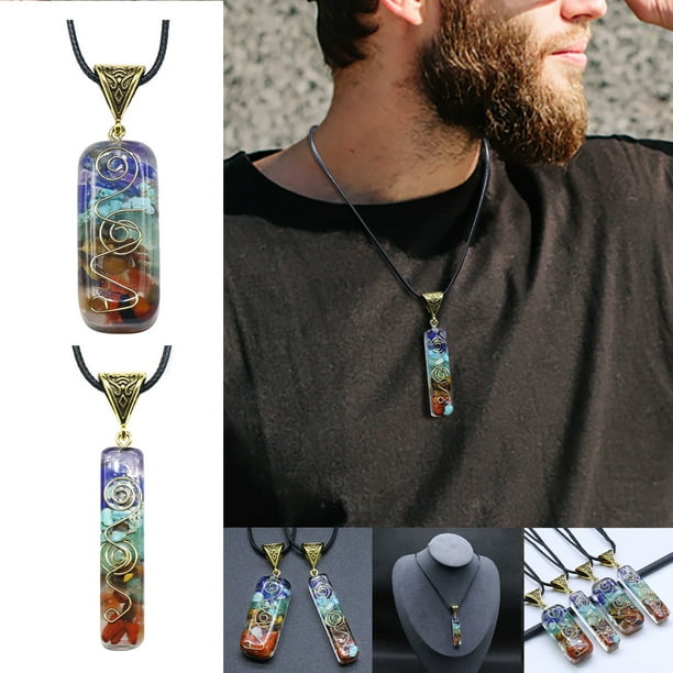 WREESH Colorful Crushed Stone Necklace Resin Rubber Wrapped Natural Stone Pendant