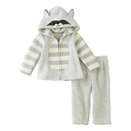 Infant Boys 2 Pc Outfit  Plush Gray Raccoon Hoodie & Pants Jogger Set
