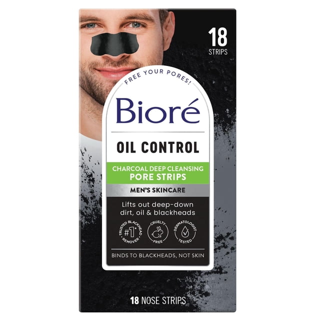 Eliminador de puntos negros Pore Strips Bioré para hombre con carbón, 18 unidades