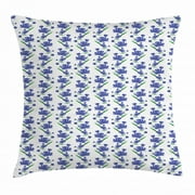 Watercolor Flowers Throw Pillow Cushion Cover, Cornflower Zen Feng Shui Asian Style Blossom Shabby Art, Decorative Square Accent Pillow Case, 16 X 16 Inches, Violet Blue Forest Green, by Ambesonne