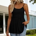 thumbnail image 1 of Craaazy Womens Solid Color Spaghetti Strap Tank Tops Casual Summer Scoop Neck Blouse with Eyelet Detail Ruffled Hem Trendy Tees for Daily Wear, Summer Beach, 1 of 5