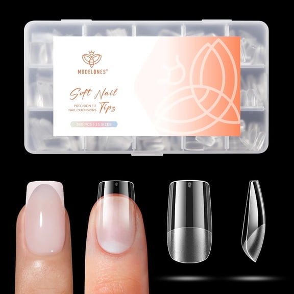 modelones Short Square Gel Nail Tips, 360pcs Pre-etched Clear Fake Nails Press On Full Cover Half Matte 15 Sizes Acrylic Gel Tips for Extension Salon