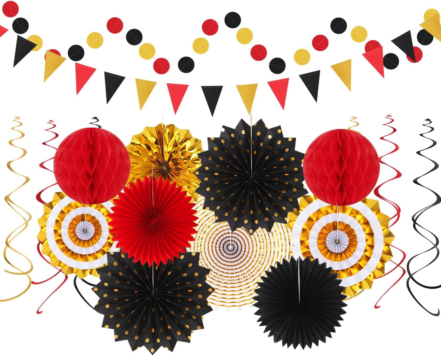 NestE Red Black-Gold Casino Theme Party-Decorations - 33pcs Kits Game Night Graduation Banner, StreamersTassel Garland,Tissue Pom Poms Honeycomb, Paper Lantern Fans,Wedding Birthday Baby Shower Decor