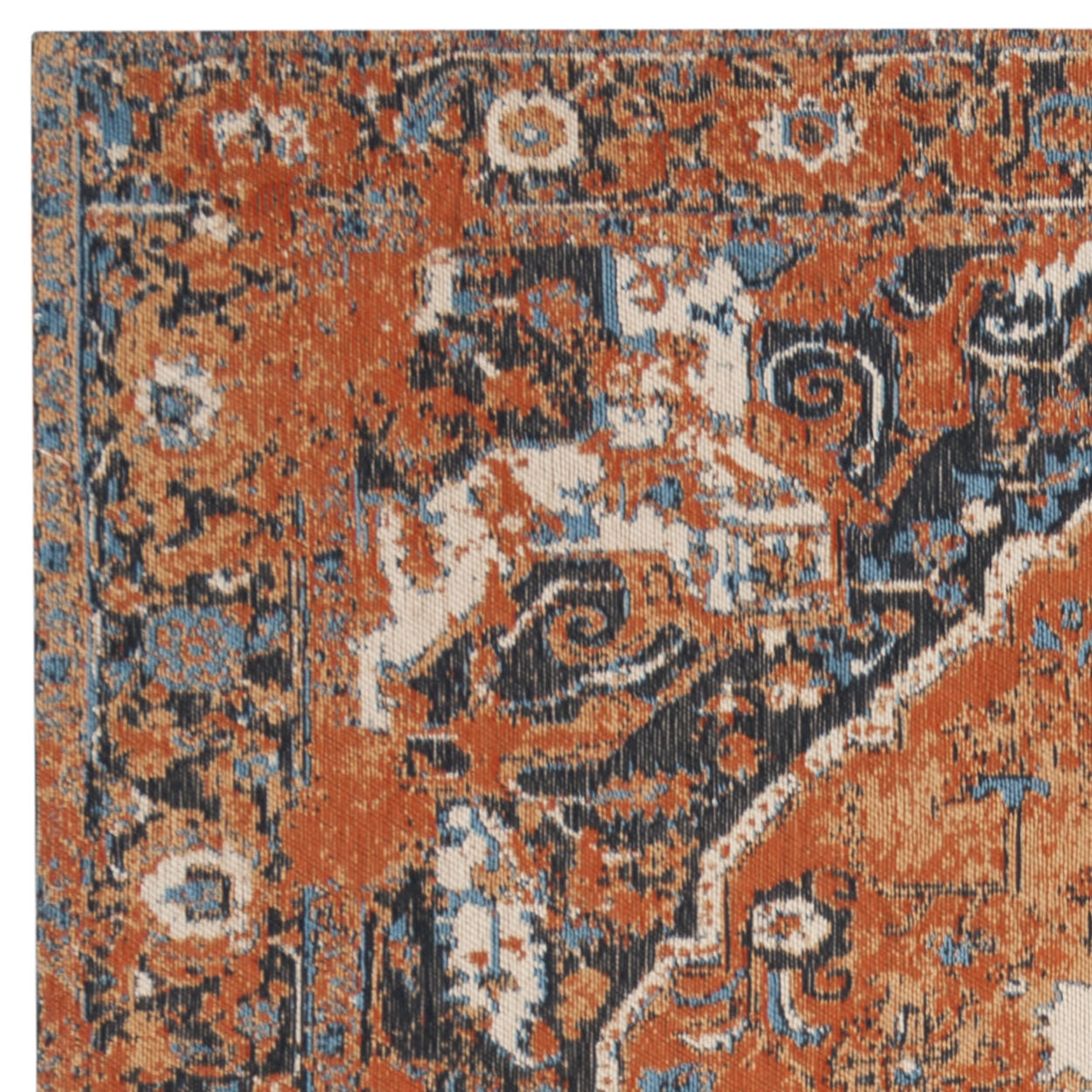 SAFAVIEH Classic Vintage Atanas Floral Bordered Polyester Area Rug, Orange/Navy, 4' x 6'