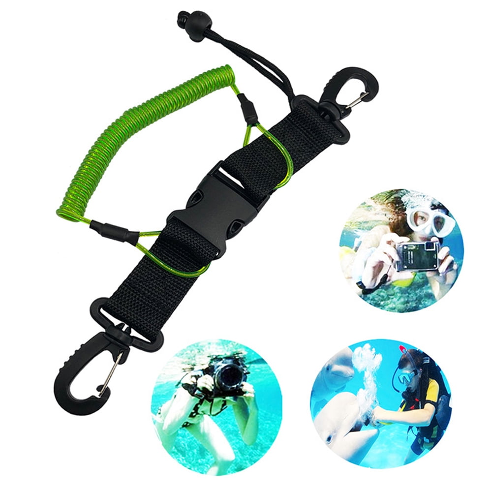 Heavy Duty Scuba Diving Lanyard Stainless Steel Carabiner Clips Quick Release Buckle Coil