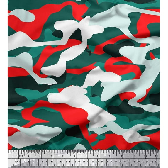 Soimoi Modal Satin Fabric Two Tone With White Camouflage Printed Fabric 1 Yard 42 Inch Wide