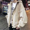 thumbnail image 2 of Men Solid Sweatshirt Pocket Loose Long Sleeve Button Blouse Hooded Coat, 2 of 6