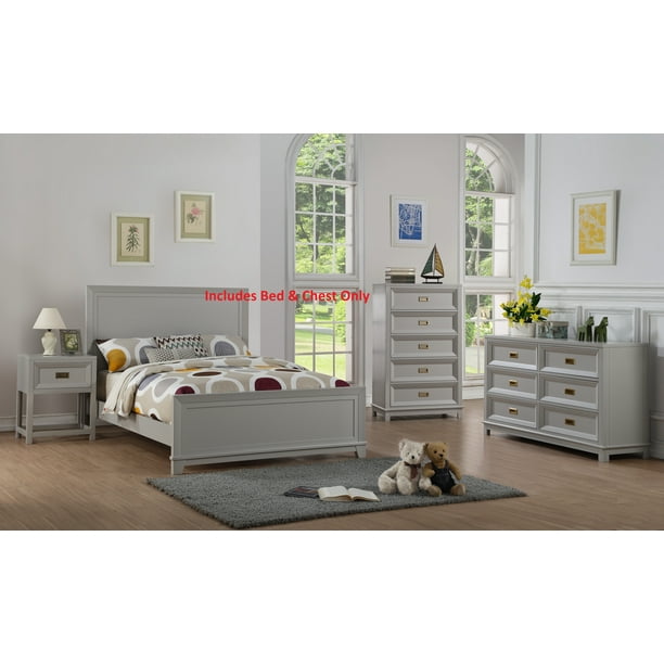 Victoria 2 Piece Full Size Gray Wood Contemporary Kids Bedroom Set Panel Bed Chest Kd Walmart Com Walmart Com