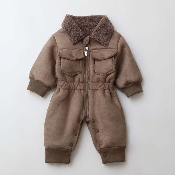 Mono de moda para exteriores para niños con forro polar grueso y cintura ajustada para niños y niñas.