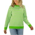thumbnail image 3 of VSSSJ Womens Long Sleeve Pullover Sweaters Casual Crewneck Classic Plaid Geometric Printed Soft Comfy Knitted Sweater Jumper Tops Green M, 3 of 6