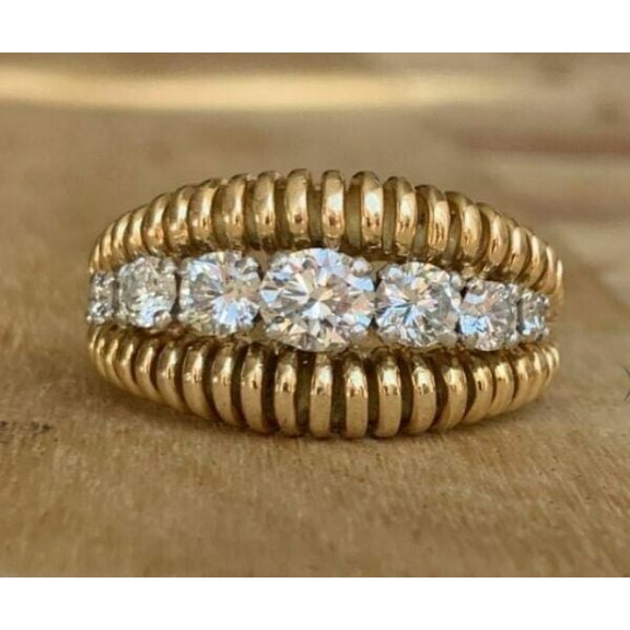 Vintage Art Deco Engagement Ring 2.1 Ct CZ Diamond 14K Yellow Gold Plated