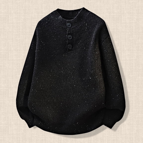 FAOWME Men's Knit Sweater Long Sleeve Round Neck Solid Color Fashion Casual Warm Comfortable Soft Pullover Top For Autumn Winter Daily Wear Black L